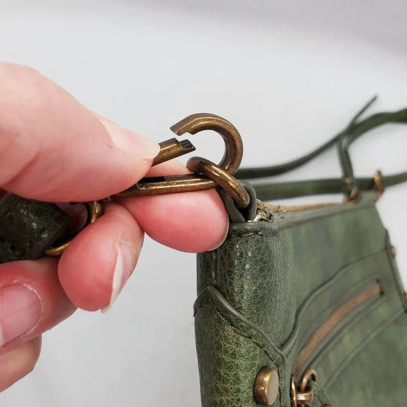 Chicos Purse Green Faux Leather Odette Crossbody Bag Studded Utilitarian Boho - Picture 9 of 16